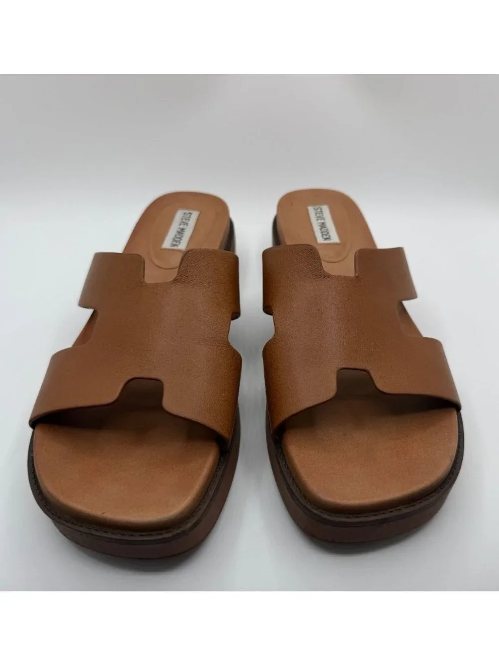 Steve Madden Riches Sandals Women Size 10M Tan Leather Platform Shoes - Picture 3 of 16